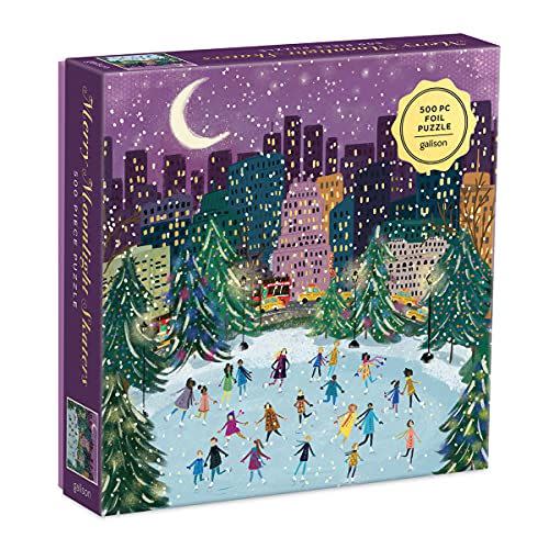 1) Merry Moonlight Skaters 500 Piece Foil Puzzle