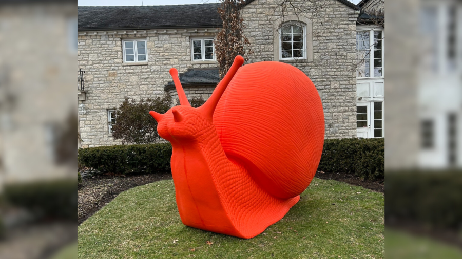 The three snails have been placed on the front lawn of the Dublin Arts Council at 7125 Riverside Drive. (Courtesy Photo/Dublin Arts Council)