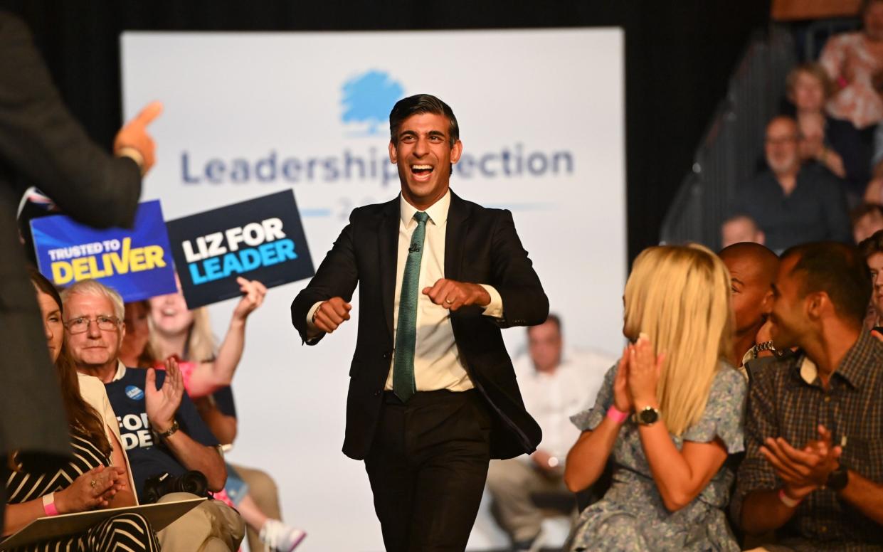 Rishi Sunak arriving at the Conservative Party leadership hustings event sponsored by The Telegraph at Cheltenham Racecourse - Eddie Mulholland for The Telegraph