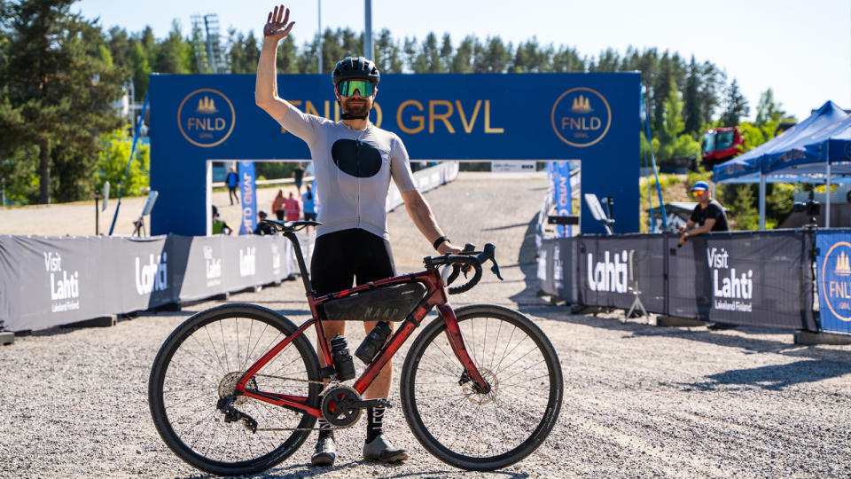 Graham Cottingham at the finish line of FNLD GRVL