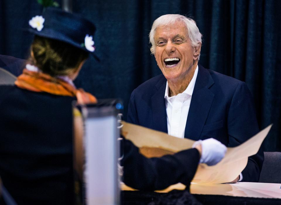 Comedy legend Dick Van Dyke meets Mary Graeber, 56, Cave Creek, dressed as Mary Poppins at Phoenix Comicon , Saturday, May 27, 2017, at the Phoenix Convention Center.  Graeber said it has always been a dream of hers to meet Van Dyke, and after he signed her Mary Poppins movie poster, he did not disappoint.  She said he even sang a little bit of a song from the movie Mary Poppins to her. 