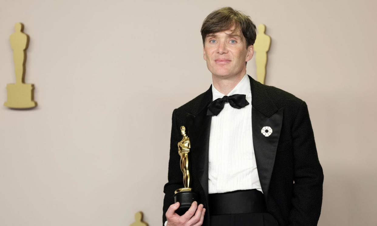 <span>Cillian Murphy with his best actor Oscar for his performance in Oppenheimer. He is the first Irish-born actor to win the accolade.</span><span>Photograph: Allison Dinner/EPA</span>