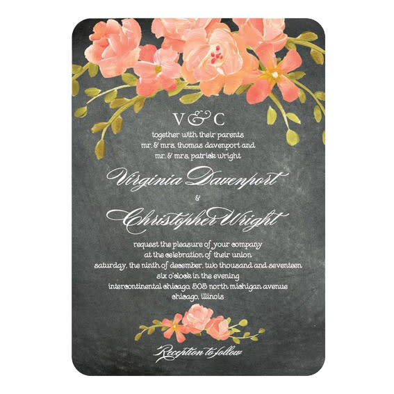 Chalkboard Floral Wedding Invitations