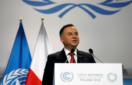 FILE PHOTO: Polish President Andrzej Duda addresses the opening of the COP24 UN Climate Change Conference 2018 in Katowice, Poland December 3, 2018. REUTERS/Kacper Pempel/File Photo