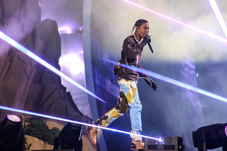 Travis Scott performs at Astroworld Festival at NRG park on Friday, Nov. 5, 2021 in Houston. Several people died and numerous others were injured in what officials described as a surge of the crowd.