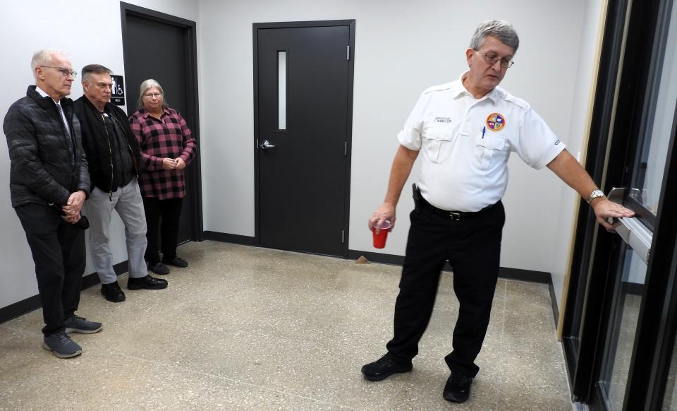 Coshocton County Emergency Medical Services Director Todd Shroyer gives a tour of the new station. The building has a public lobby that connects to an examination area.