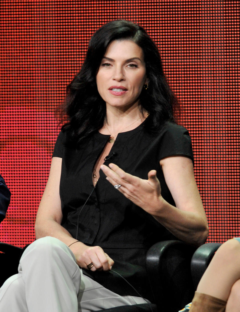 Julianna Margulies participates in "The Good Wife" panel at the CBS Summer TCA on Monday, July 29, 2013, at the Beverly Hilton hotel in Beverly Hills, Calif. (Photo by Chris Pizzello/Invision/AP)
