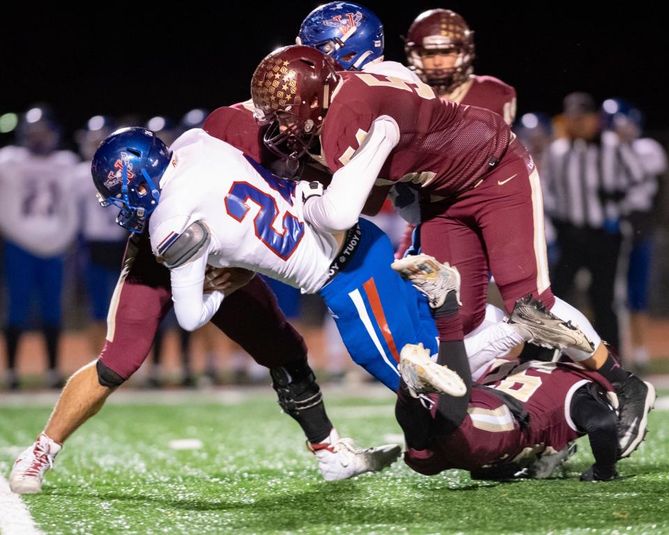 Defensive end Kaden Walker (54) is one senior of a small class this season for Silver Lake.