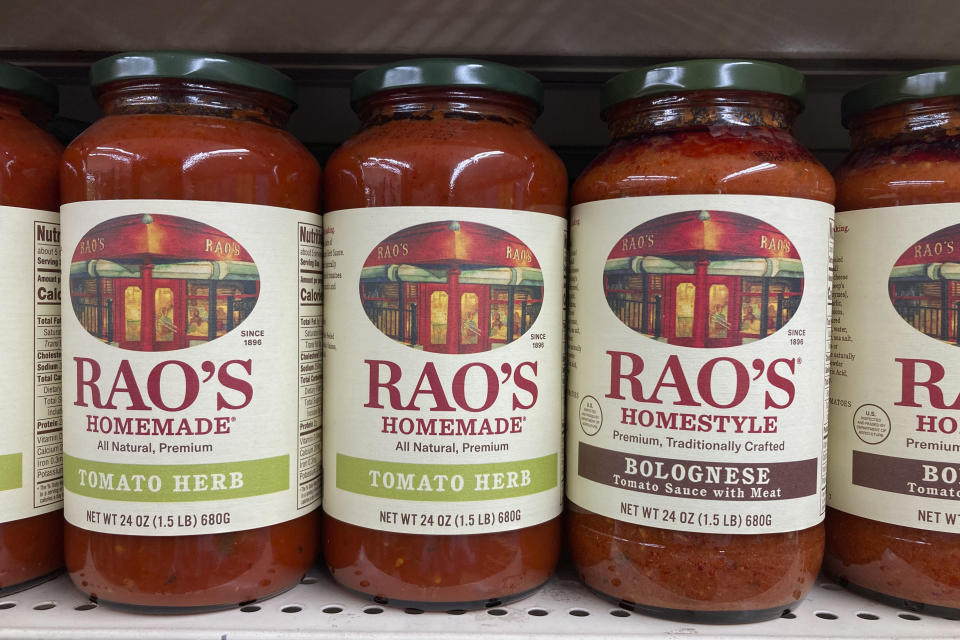 Jars of Rao's sauce are displayed at a food store in New York.