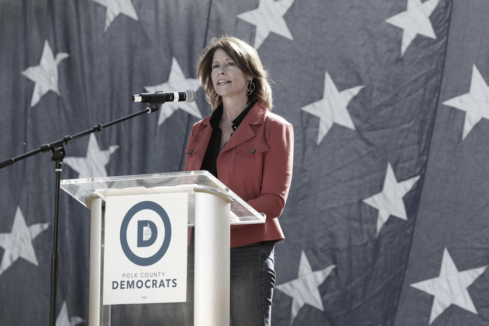 Rep. Cheri Bustos, D-Ill., speaks during the Polk County Democrats Steak Fry, Sept. 30, 2017, in Des Moines, Iowa. (AP Photo: Charlie Neibergall/AP)