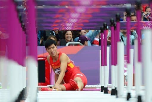 China's Liu Xiang falls at the first hurdle during the men's 110m heat at the London Olympics on August 7. Liu got up and hopped down the track to symbolically cross the finish line, winning warm applause from a stunned 80,000 crowd