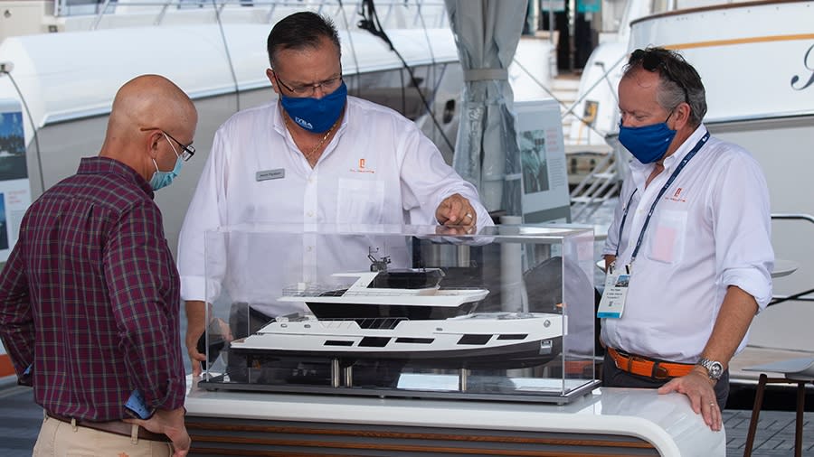 Warning Signs about social distancing at the Fort Lauderdale International Boat Show