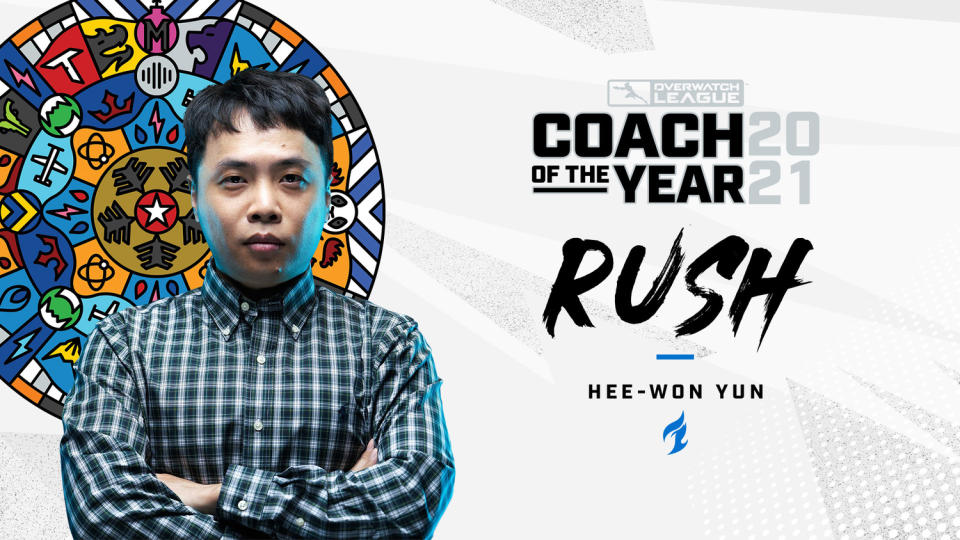 OWL 2021賽季的年度最佳教練由達拉斯燃料主帥Rush獲得，後者在本賽季網羅Fearless、Hanbin、Sp9rk1e等韓國選手，重現「EM王朝」，更帶領隊伍打出實績，如今已經帶隊來到年度總決賽階段。   圖：翻攝自OWL