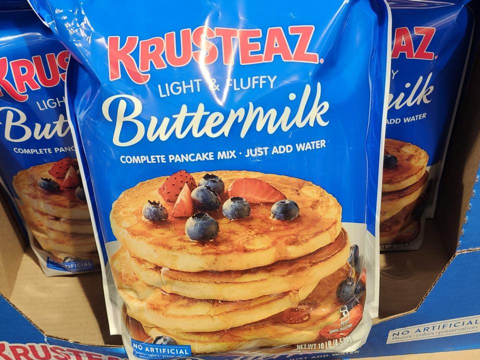 Packages of Krusteaz buttermilk pancake mix