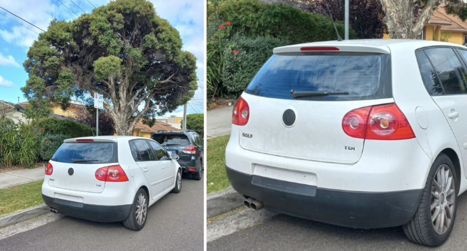 The Volkswagen Golf without a number plate.