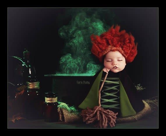 3) Winifred Sister Newborn Halloween Costume Infant Baby Girl - Sanderson Sister Witch Cape in Green - Photog Prop - Baby Girl 1st Halloween