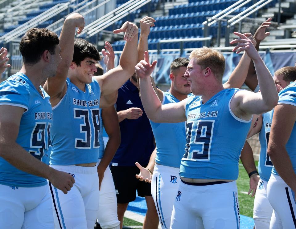 URI will open its football season next week at Stony Brook. On Thursday, the players gathered at Meade Stadium for picture day.