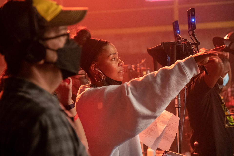 Sanaa Lathan directing behind the scenes of her 'On The Come Up' movie