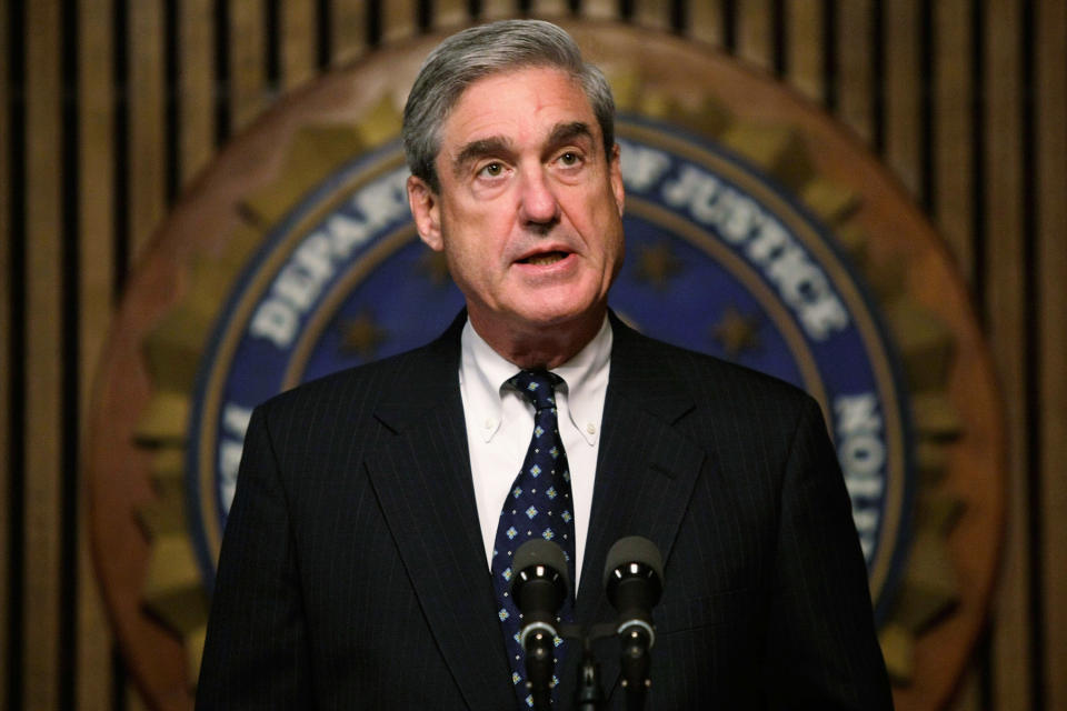 Robert Mueller speaks during a news conference at the FBI headquarters June 25, 2008 in Washington, DC. | Alex Wong—Getty Images