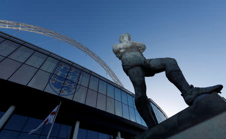 FILE PHOTO: Soccer Football - 2018 World Cup Qualifications - Europe - England vs Slovenia - Wembley Stadium, London, Britain - October 5, 2017 General view outside the stadium before the match Action Images via Reuters/Carl Recine/File Photo