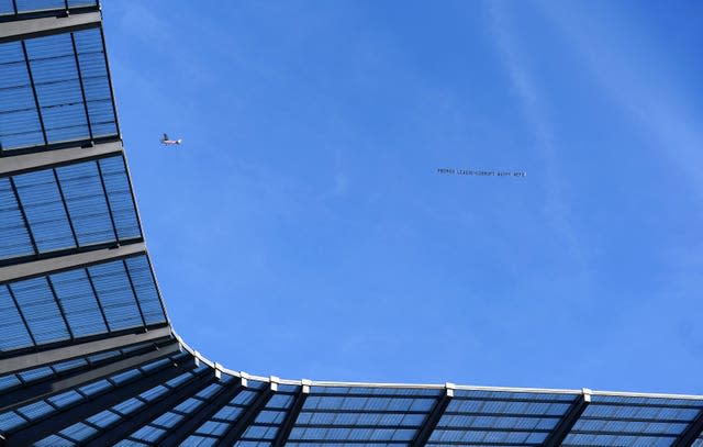 A plane, organised by an Everton fan group, carrying a banner protesting against their points deduction