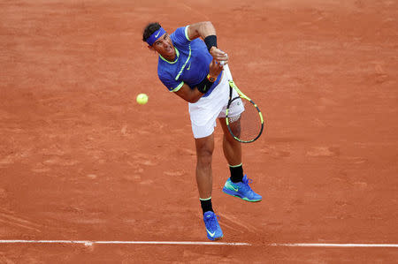Tennis - French Open - Roland Garros, Paris, France - 29/5/17 Spain's Rafael Nadal in action during his first round match against France's Benoit Paire Reuters / Christian Hartmann