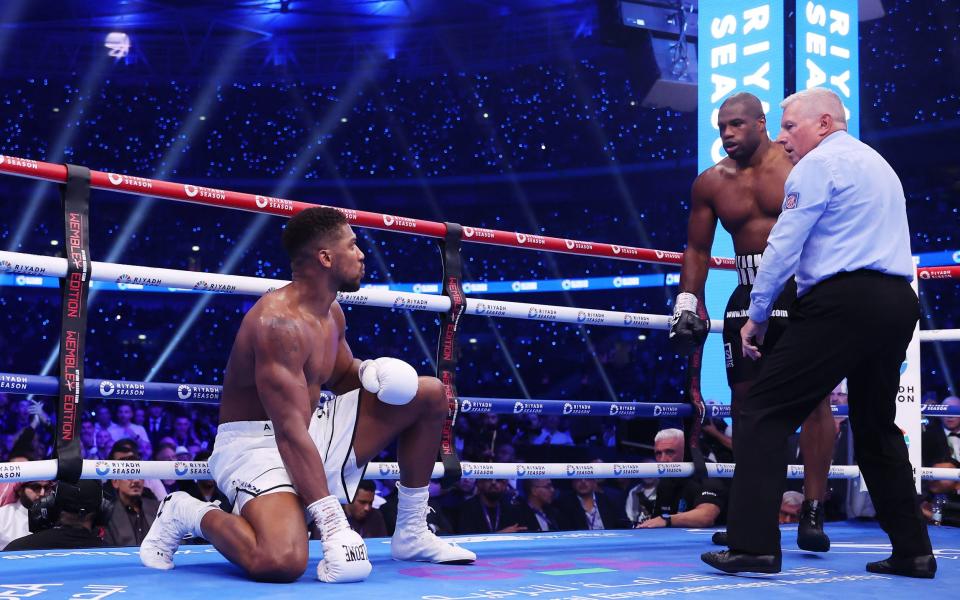 Anthony Joshua on the canvas against Daniel Dubois