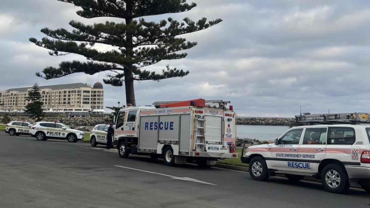 Police are investigating after a person was found deceased at Glenelg North this morning. Picture: NCA NewsWire/ Isabel McMillan