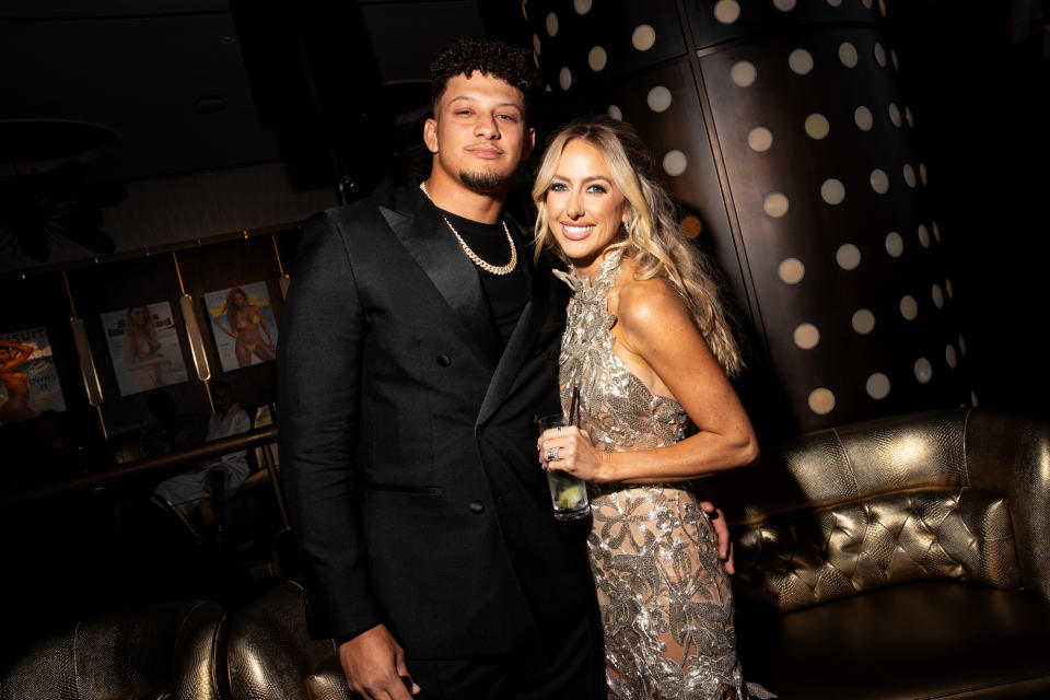 Patrick Mahomes and Brittany Mahomes at the Sports Illustrated Swim Issue Launch Party held at the Hard Rock Hotel on May 18, 2023 in New York, New York.