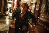 <p>Decades before the birth of Harry Potter, the wizarding world of New York City is in deep danger of being exposed by a group of obsessive Muggles. Unaware of the imminent peril threatening his community, Newt Scamander (Eddie Redmayne) arrives in New York on the tail end of his journey to find and rescue magical creatures. When the radical Muggle group releases some of Newt's creatures around the city, he must rescue the beasts before it's too late. Katherine Waterston, Jon Voight, Colin Farrell and more star in the film, J.K. Rowling's screenwriting debut.</p><p>Watch the trailer <a rel="nofollow noopener" href="https://www.youtube.com/watch?v=YdgQj7xcDJo" target="_blank" data-ylk="slk:here;elm:context_link;itc:0;sec:content-canvas" class="link ">here</a>.</p>