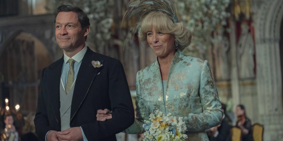 Dominic West and Olivia Williams and Charles and Camilla. (Netflix)