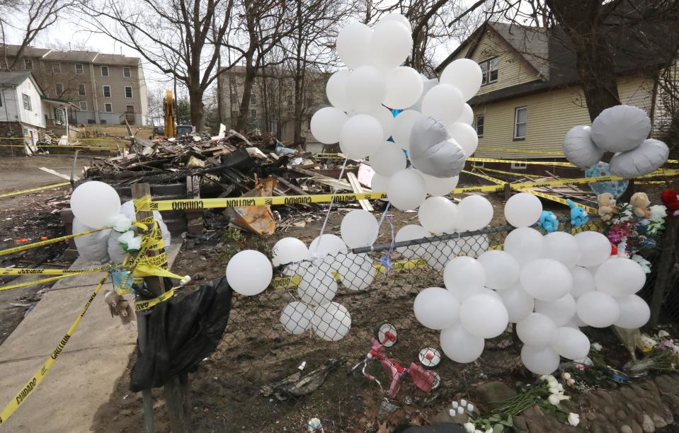 A memorial set up at the scene of a fatal fire on Lake St. in Spring Valley March 6, 2023. Five people died in the fire.