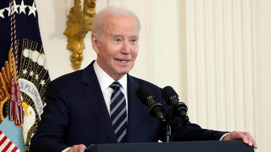 <em>President Biden speaks in the East Room of the White House on Tuesday, Oct. 24, 2023.</em> (AP Photo/Jacquelyn Martin)