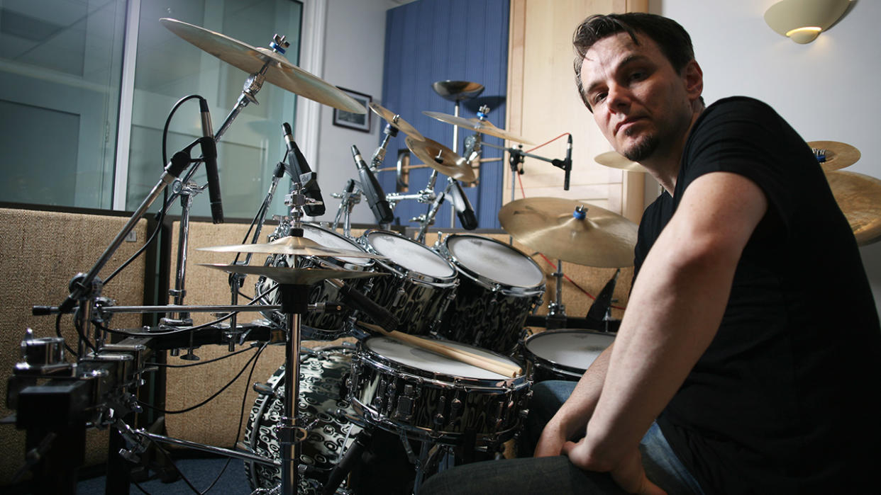  Gavin Harrison at his drumkit 