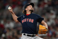 Boston Red Sox relief pitcher Hirokazu Sawamura delivers in the fifth inning of a baseball game against the Atlanta Braves Wednesday, June 16, 2021, in Atlanta. (AP Photo/John Bazemore)