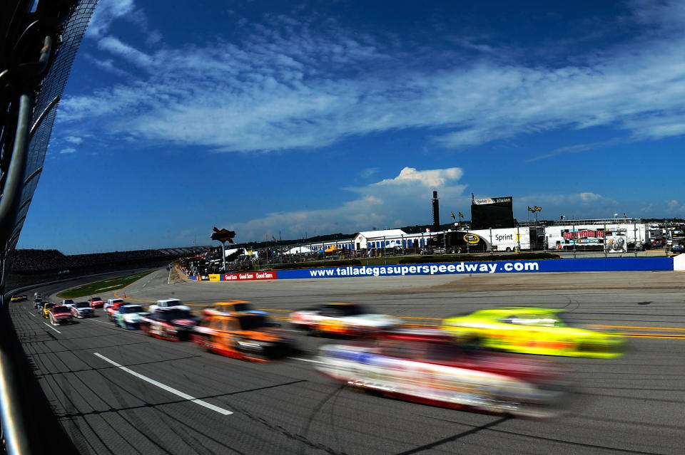 TALLADEGA, AL - MAY 06: Cars race during the NASCAR Sprint Cup Series Aaron's 499 at Talladega Superspeedway on May 6, 2012 in Talladega, Alabama. (Photo by Jared C. Tilton/Getty Images)