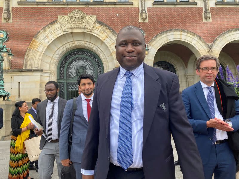 FILE PHOTO: Gambian Justice Minister Dawda Jallow stands outside the International Court of Justice in The Hague