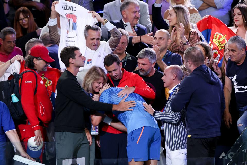 Novak Djokovic, pictured here weaping tears of joy after winning the Australian Open title.