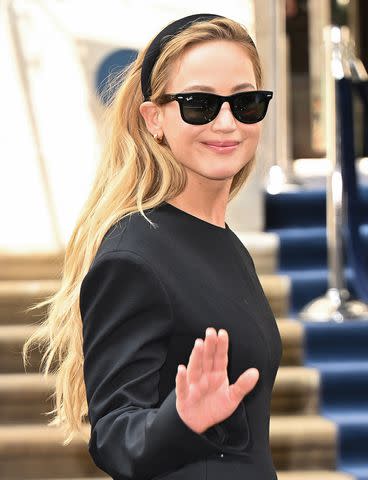 <p>James Devaney/GC Images</p> Jennifer Lawrence with a headband hair look