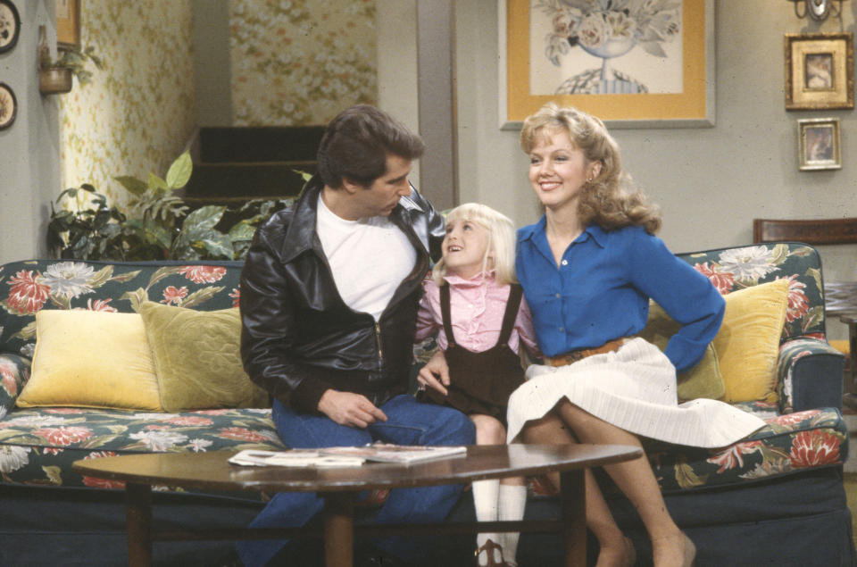 'Happy Days' stars Henry Winkler, Heather O'Rourke, Linda Purl (Photo by Walt Disney Television via Getty Images Photo Archives/Walt Disney Television via Getty Images)