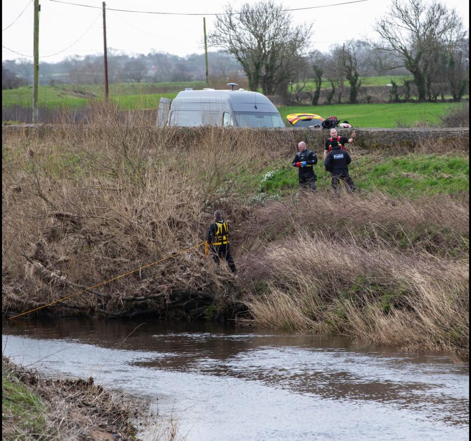 A police dive team at the River Wyre near St Michael's in Wyre, Lancashire, as police continue to search for missing Nicola Bulley (PA)