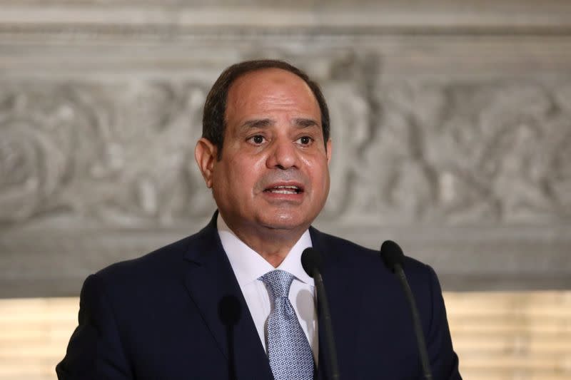 FILE PHOTO: Egyptian President Abdel Fattah al-Sisi speaks during a joint news conference with Greek Prime Minister Kyriakos Mitsotakis at Maximos Mansion in Athens