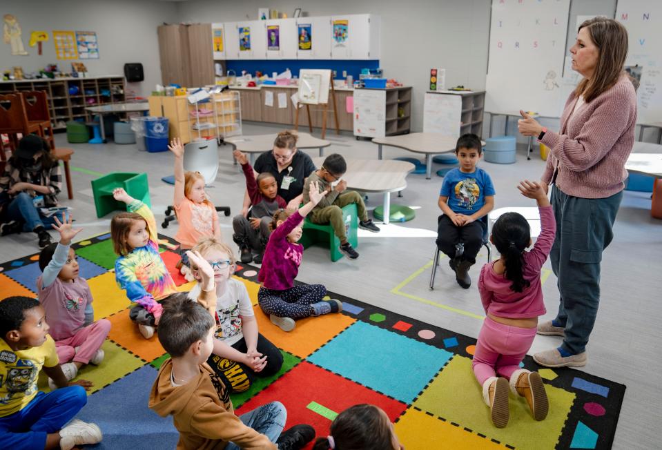 Teresa Miller teaches a transitional kindergarten class at Early Elementary School in Storm Lake, Tuesday, Nov. 28, 2023.