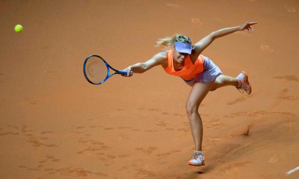 Maria Sharapova fails to reach a Kristina Mladenovic serve on her way to defeat at the Porsche Grand Prix semi-final in Stuttgart.