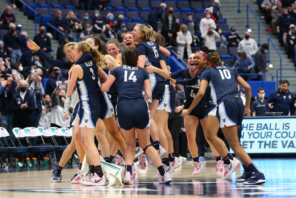 Villanova Wildcats celebrate after defeating UConn