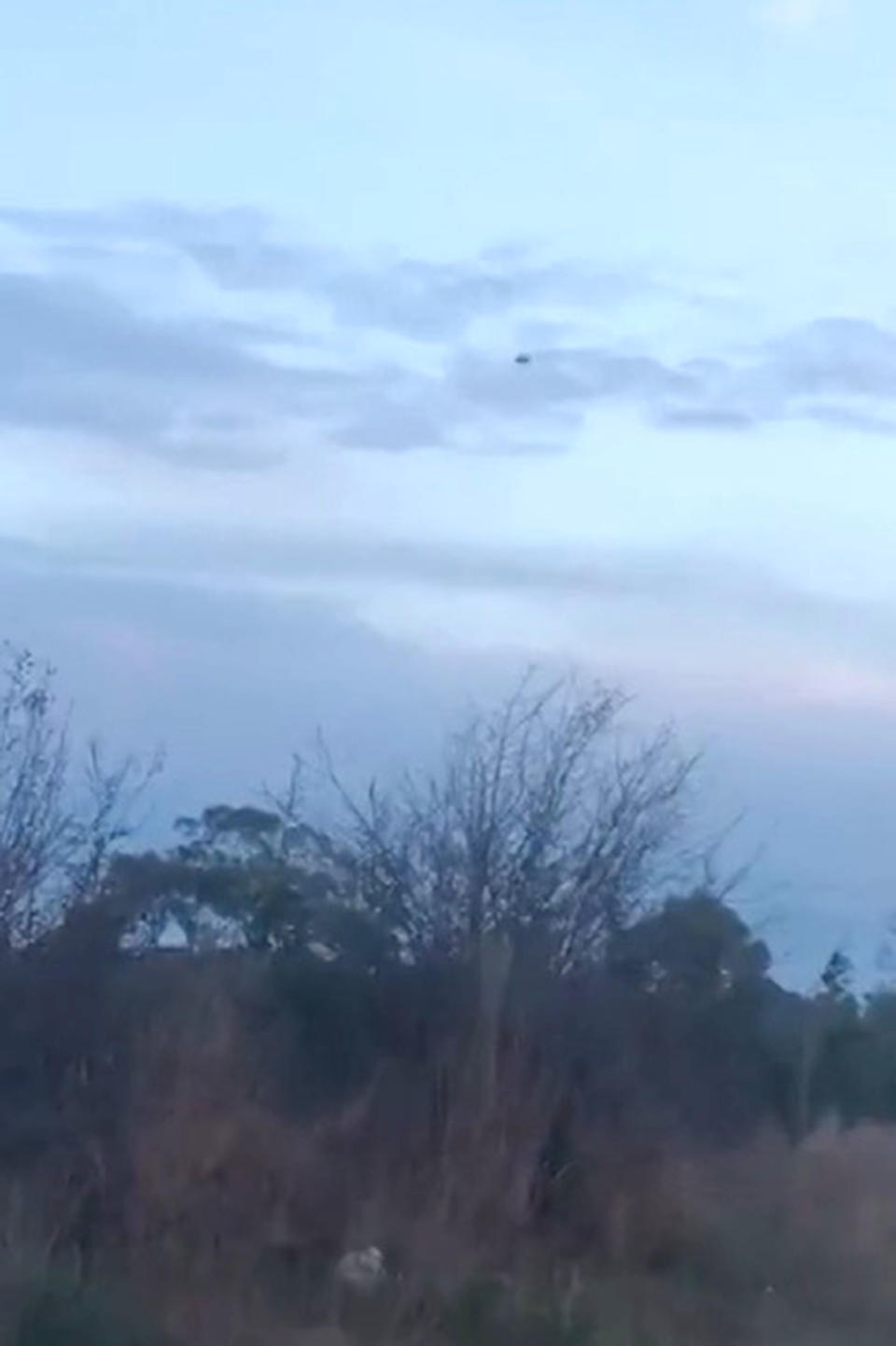 A stunned motorist spotted a strange ‘UFO’ flying across the road she was driving along – close to a military naval base. Photo: Caters