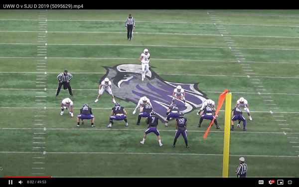 This isn't Quinn Meinerz's (No. 77) most dominant rep at Wisconsin-Whitewater, but it gives you a taste of how he likes to finish off defenders through the whistle.