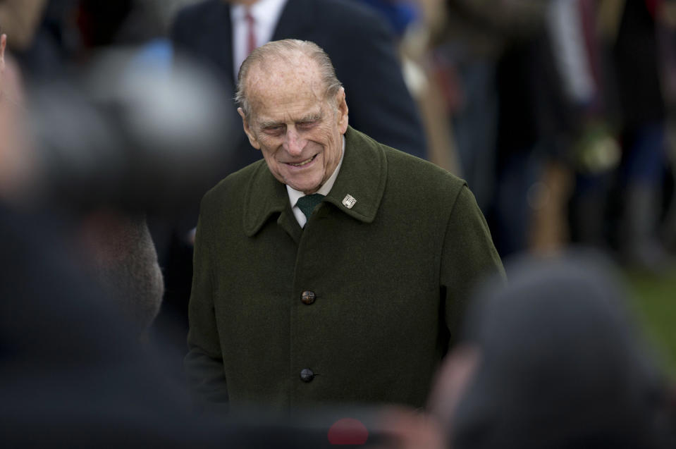 The husband of Britain's Queen Elizabeth II, Prince Philip, arrives for the British royal family's traditional Christmas Day church service in Sandringham, England, Tuesday, Dec. 25, 2012. (AP Photo/Matt Dunham)