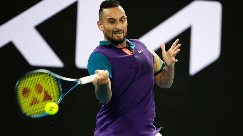 Nick Kyrgios, pictured here in action against Dominic Thiem at the Australian Open.