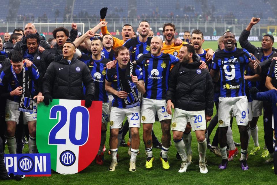 Inter celebrate winning a 20th Serie A title after beating rivals Milan  (Getty Images)